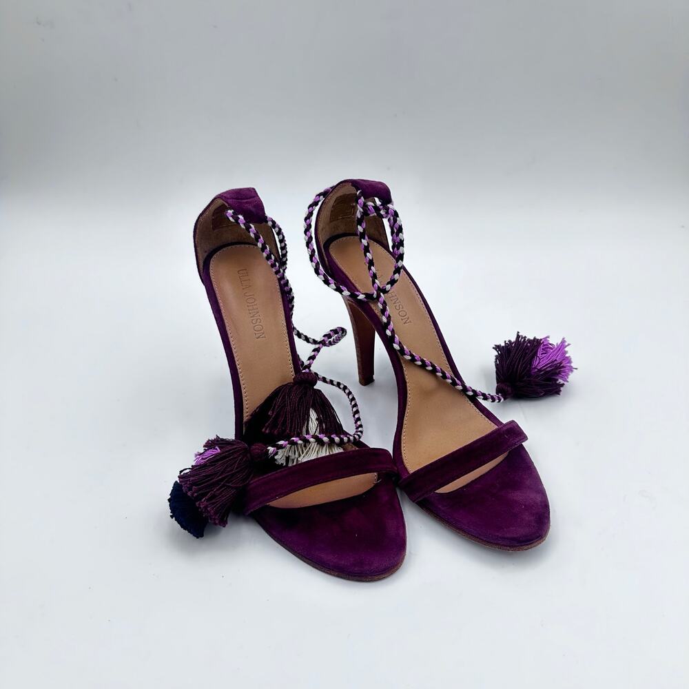 ULLA JOHNSON Suede Tassel Lace-Up Heeled Sandals | EU 39 size 8